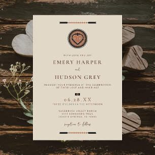 Western Cowboy Sweethearts Geometric Wedding Einladung
