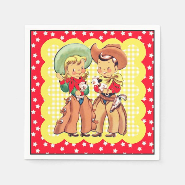 Western Cowboy und Cowgirl Kinder Party Serviette (Vorderseite)