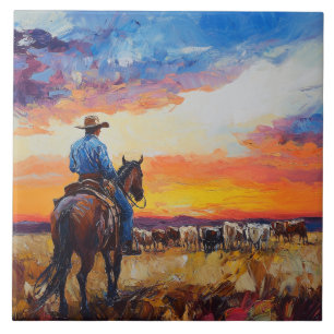 Western Cowboy und Herdentrivet Fliese