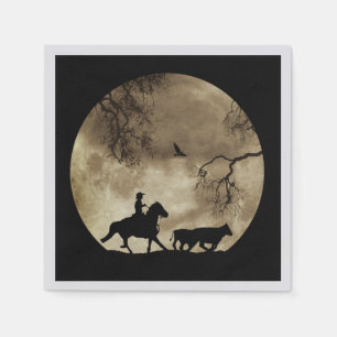 Western Cowboy und Pferd im Mondlicht Serviette