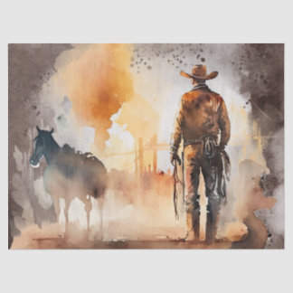 Western Cowboy Watercolor Decoupage Seidenpapier