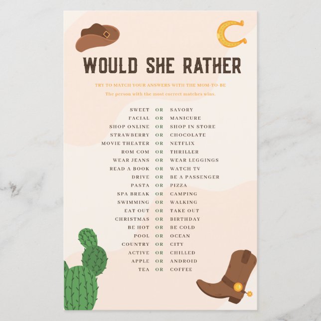 Western Cowboy wollte sie eher Baby Duschspiel (Vorderseite)