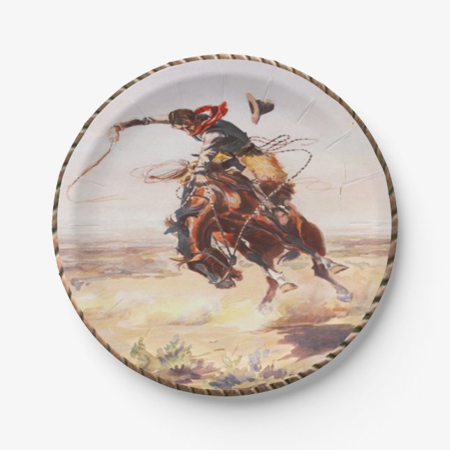 Western-Cowboybronc-Reiter-Party-Teller Pappteller (Vorderseite)