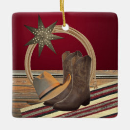 Western-Cowboyhut lädt Seil-und Stern-Quadrat auf Keramikornament
