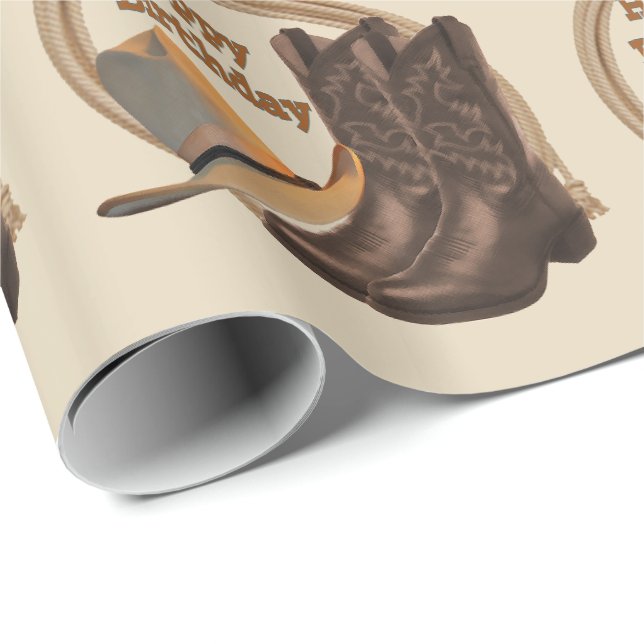 Western-Cowboyhut-Stiefel und Seil-alles Gute zum Geschenkpapier (Rolleneckpunkt)