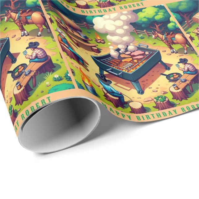 Western Cowboys Kochen Grillgeschenk Geschenkpapier (Rolleneckpunkt)