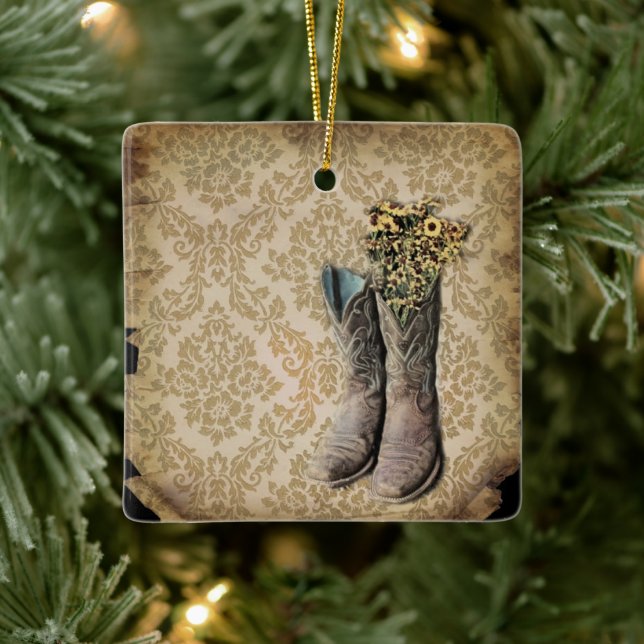 Western-Cowboystiefel Keramikornament (Baum)