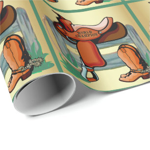 Western-Cowboystiefel und Sattel-Zaun und Seil Geschenkpapier