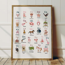 Western Cowgirl Alphabet ABC Poster für Kinderzimm