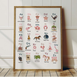 Western Cowgirl Alphabet ABC Poster für Kinderzimm