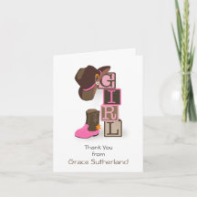 Western Cowgirl Baby shower Merci Note