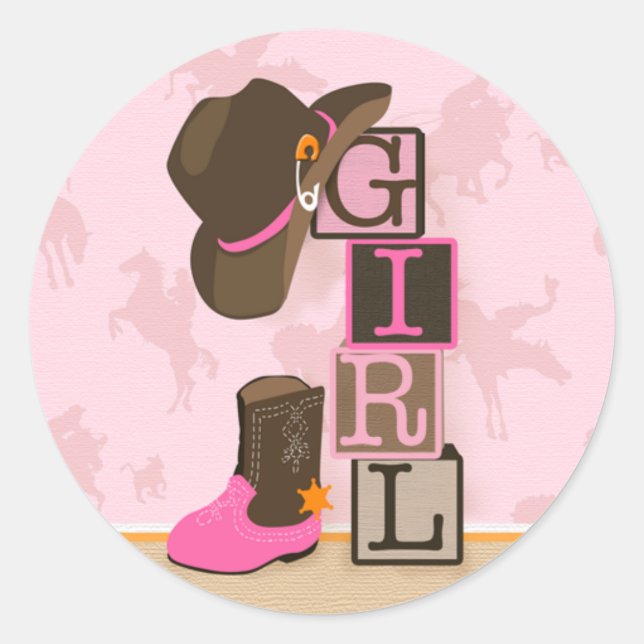 Western Cowgirl Babyaufkleber Runder Aufkleber (Vorderseite)