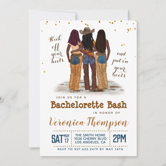 Western Cowgirl Bachelorette Brautparty Einladung (Vorderseite)