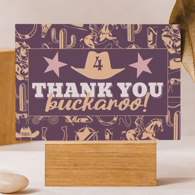 Western Cowgirl Birthday Hullabaloo Dankeskarte ("thank you buckaroo" cowgirl Wild West rodeo country western theme kids birthday party thank you )