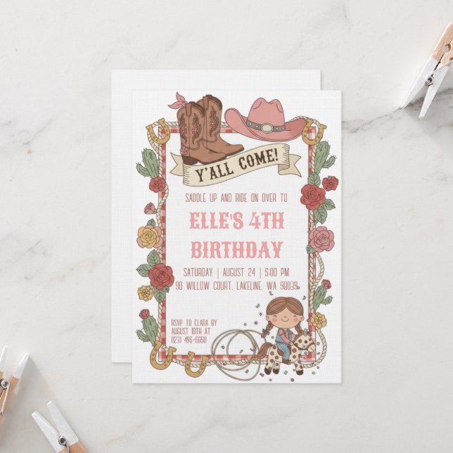 western cowgirl birthday invitations (Devant/Arrière en situation)
