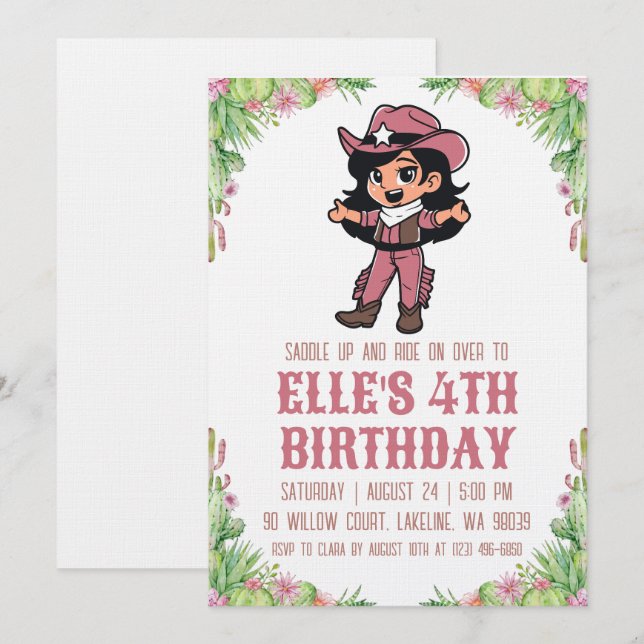 western cowgirl birthday invitations einladung (Vorne/Hinten)