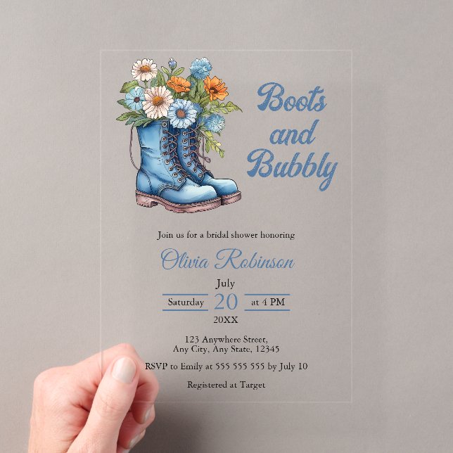 Western Cowgirl Blue Boots & Bubbly Bridal Shower  Acryleinladungen (Insitu (Handheld))