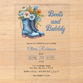 Western Cowgirl Blue Boots & Bubbly Bridal Shower Acryleinladungen