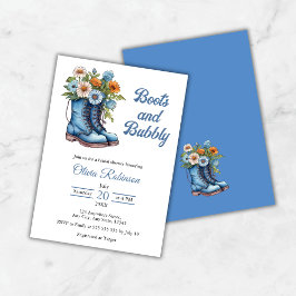Western Cowgirl Blue Boots & Bubbly Bridal Shower Einladung