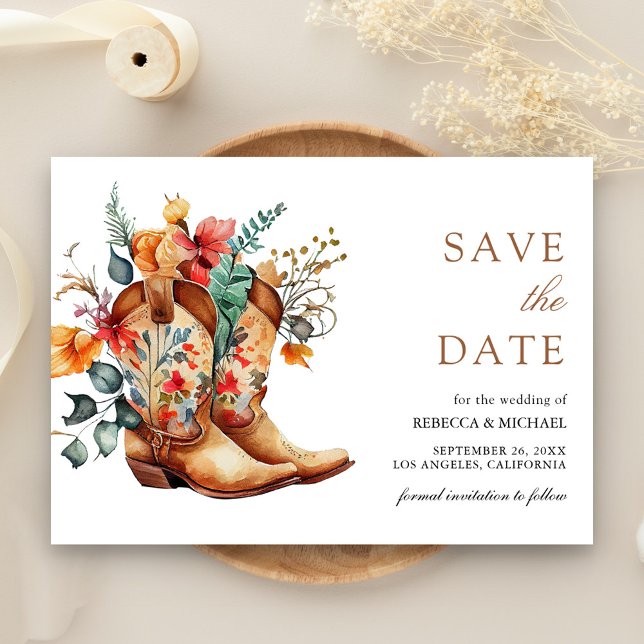 Western Cowgirl Blumenstiefel Hochzeit Save The Date (Von Creator hochgeladen)