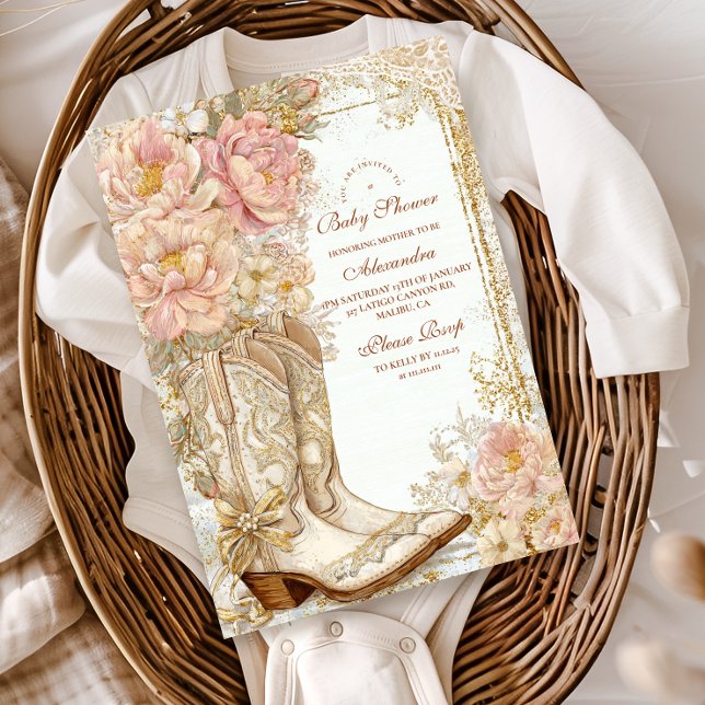 Western Cowgirl Boots Floral Baby Shower Einladung (Von Creator hochgeladen)