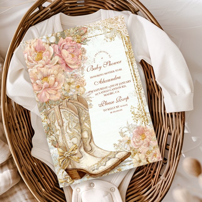 Western Cowgirl Boots Floral Baby Shower Folieneinladung (Von Creator hochgeladen)