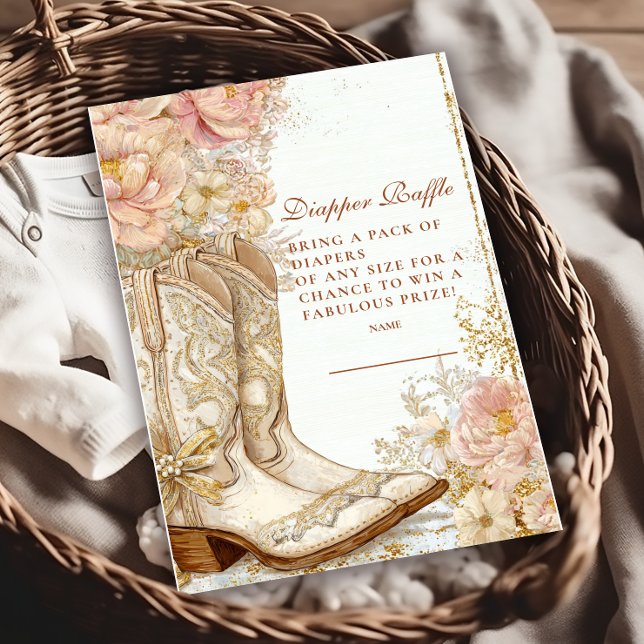 Western Cowgirl Boots Floral Diapper Raffle Begleitkarte (Von Creator hochgeladen)