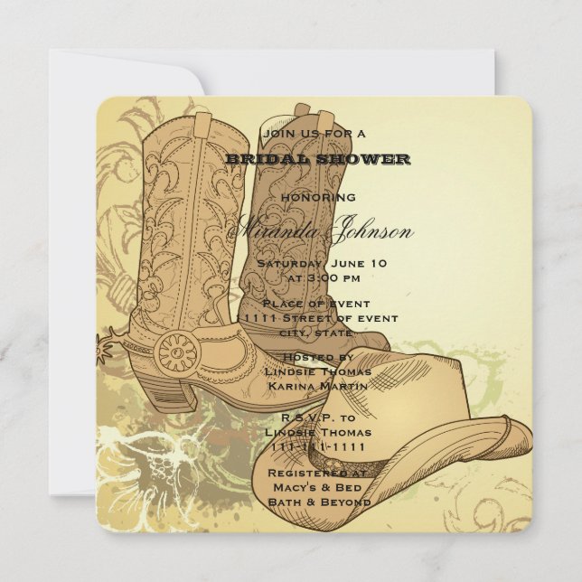 Western Cowgirl Boots Hat Brautparty Einladung (Vorderseite)
