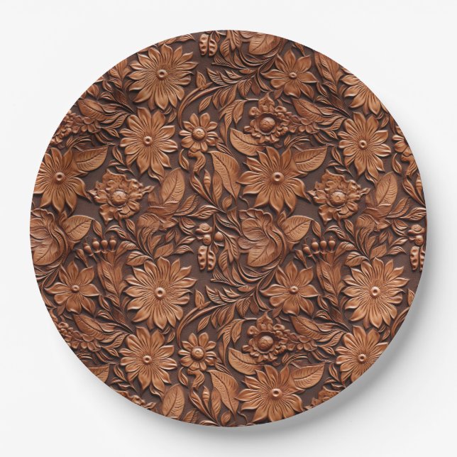 Western Cowgirl Brown Floral Pappteller (Vorderseite)