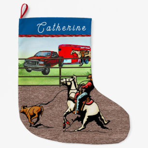 Western Cowgirl Calf Roping Großer Weihnachtsstrumpf