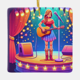 Western Cowgirl Country Singer Weihnachten Keramikornament