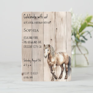 Western Cowgirl Cowboy Horse Imitats Wood Geburtst Einladung