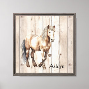 Western-Cowgirl-Cowboy-Pferd-Faux-Holz Leinwanddruck