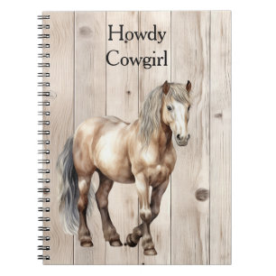 Western-Cowgirl-Cowboy-Pferd-Faux-Holz Notizblock