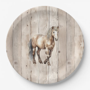 Western-Cowgirl-Cowboy-Pferd-unechtes Holz Pappteller