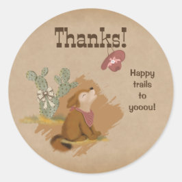 Western Cowgirl Coyote Happy Trails Vielen Dank Runder Aufkleber