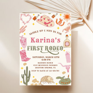 Western Cowgirl First Rodeo 1. Geburtstag Party Einladung