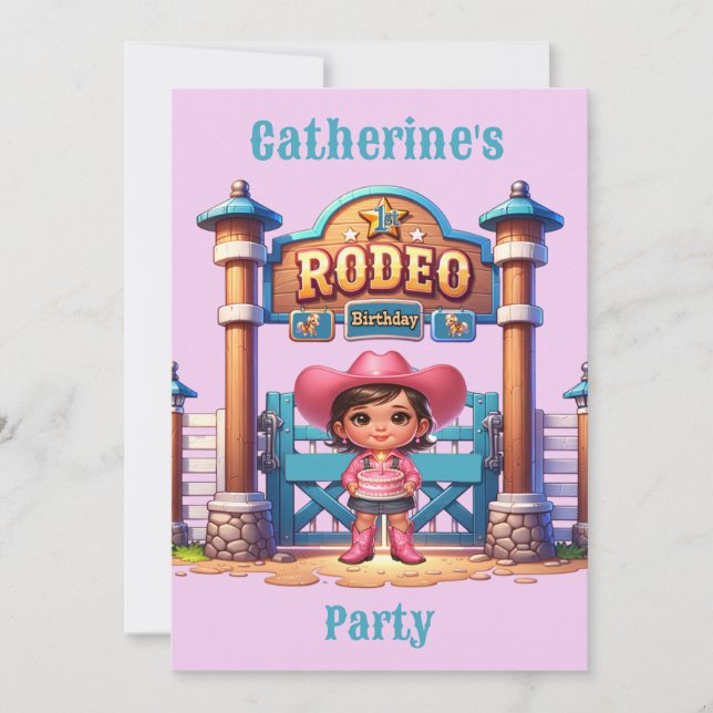 Western Cowgirl First Rodeo Geburtstag Custom Einladung (Vorderseite)