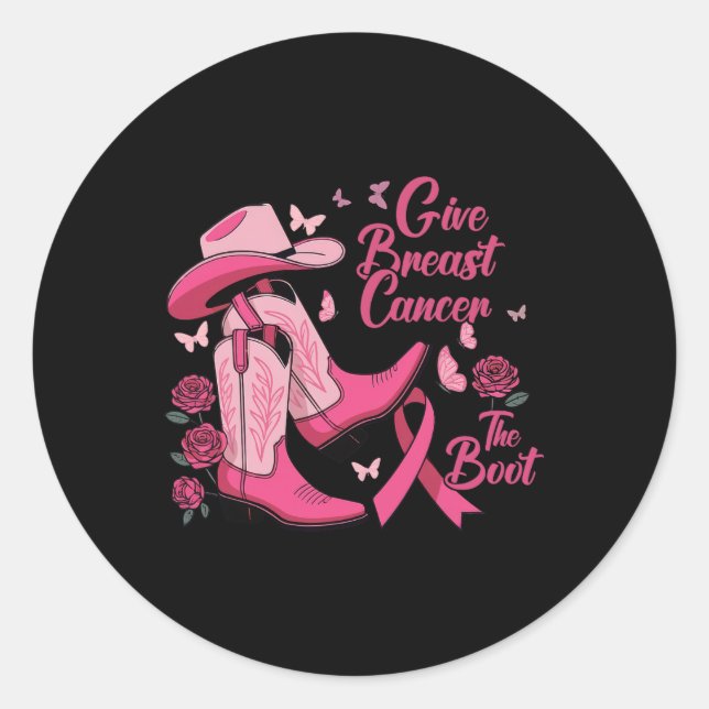 Western Cowgirl geben Brustkrebs die Boot Awaren Runder Aufkleber (Vorderseite)