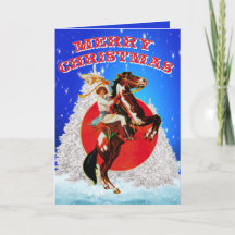 Western Cowgirl Horse Winter Szene Frohe Weihnacht