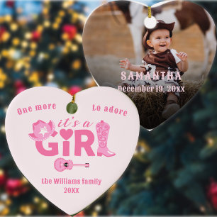 Western Cowgirl It's a Girl Rosa Karo Baby-Party Keramik Ornament