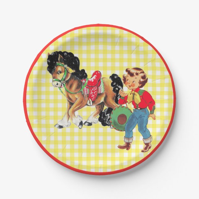 Western Cowgirl Kind mit Pferd Party Pappteller (Vorderseite)