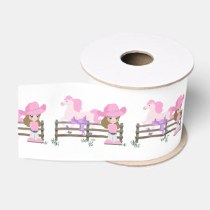 Western Cowgirl Kind mit Pferd und Sattel 3 " Ripsband