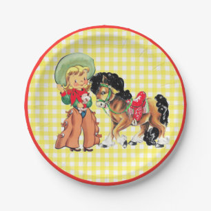 Western-Cowgirl-Kind mit PferdeParty Pappteller
