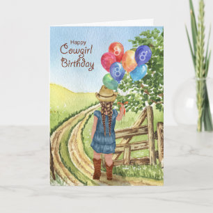 Western Cowgirl mit Balloon Girl's 8th Birthday Karte