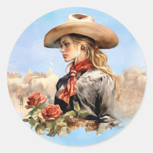 Western Cowgirl mit Rose Stickers