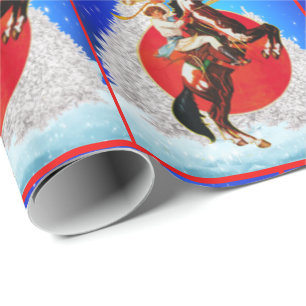 Western-Cowgirl-Pferdewinter-Szenen-frohe Geschenkpapier