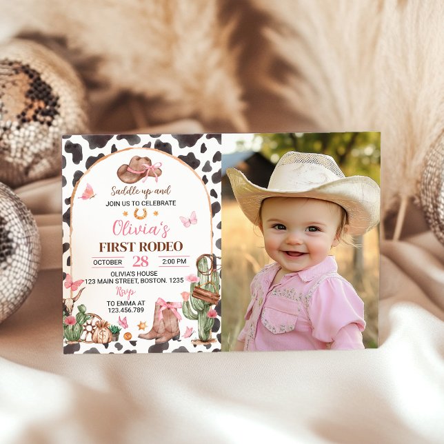 Western Cowgirl Pink Bow Birthday Foto Einladung (Von Creator hochgeladen)
