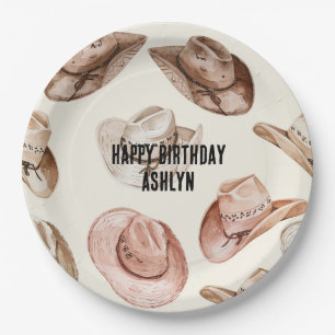 Western Cowgirl Pink Brown Hats Geburtstag Pappteller