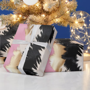 Western Cowgirl Pink Schwarz-weiß Gold Abstrakt Geschenkpapier
